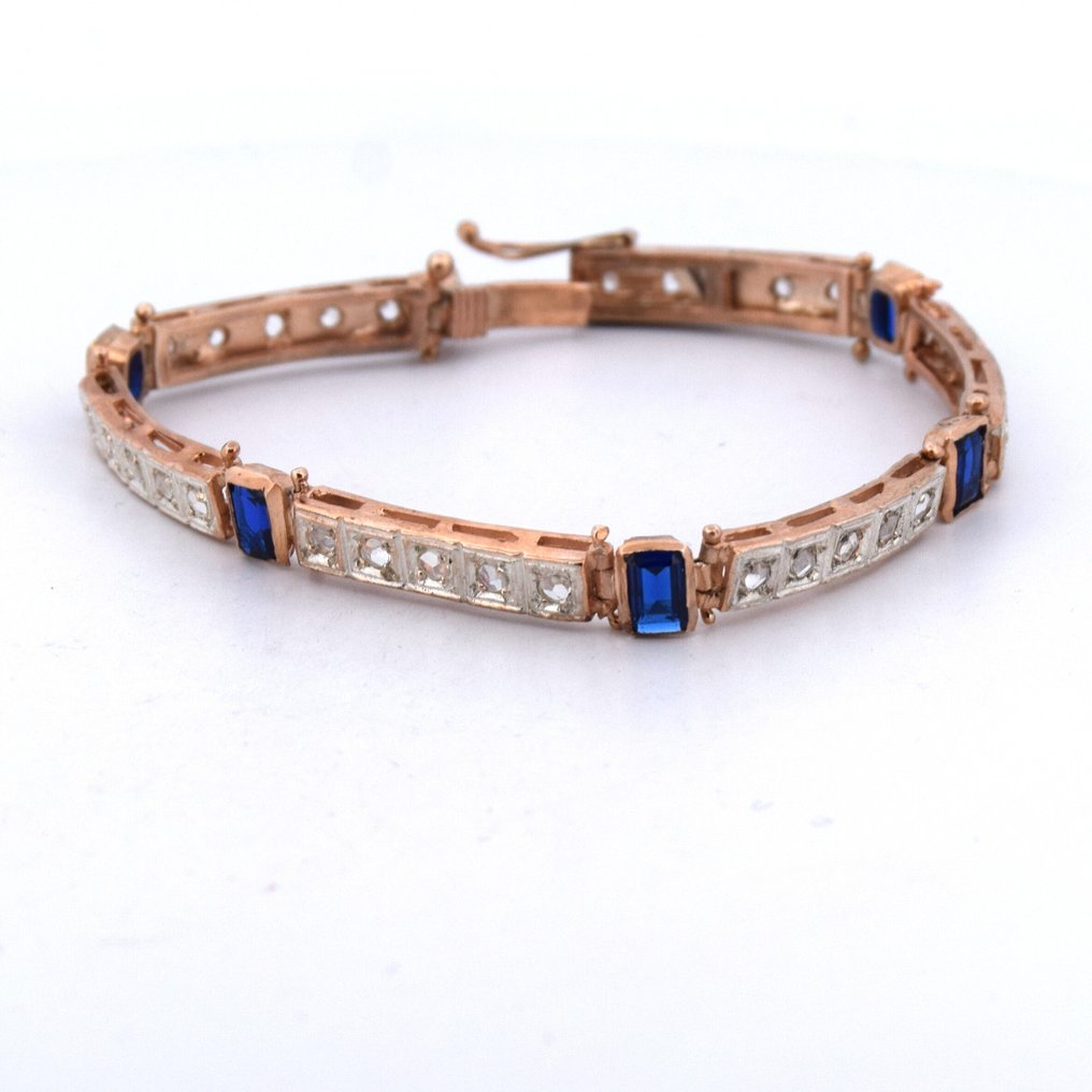 χωρίς τιμή ασφαλείας - Βραχιόλι - 9 kt. Ροζ χρυσό -  6.00ct. tw. Ζαφείρι - Διαμάντι - STILE ART DEC0' #1.0