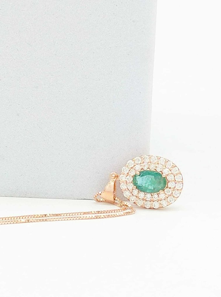 χωρίς τιμή ασφαλείας - Κολιέ με μενταγιόν - 14 καράτια Ροζ χρυσό Σμαράγδι - Διαμάντι #1.0