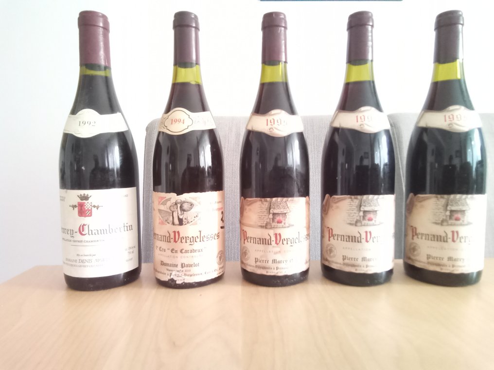 1995 x 3 Maison Marey Pernand Vergelesses, 1994 1° Cru & Maison Mortet 1992 Gevrey Chambertin - Burgundy - 5 Bottles (0.75L) #1.0
