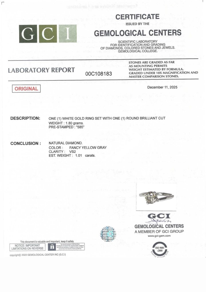 Sem preço de reserva - Anel de noivado - 14 K Ouro branco - 1.01ct. tw. Diamante (Colorido natural) #3.2