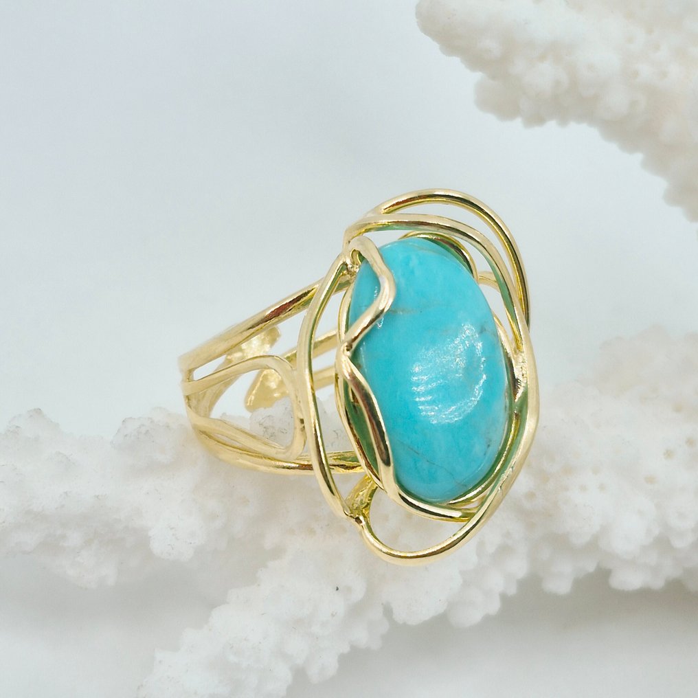 Τυρκουάζ - Ασημί, Gold-plated - Δαχτυλίδι - American Turkish #1.0