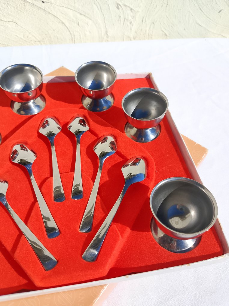 Guy Degrenne - 鸡蛋杯 (12) - 钢 - 鸡蛋杯套装带勺子 #4.3