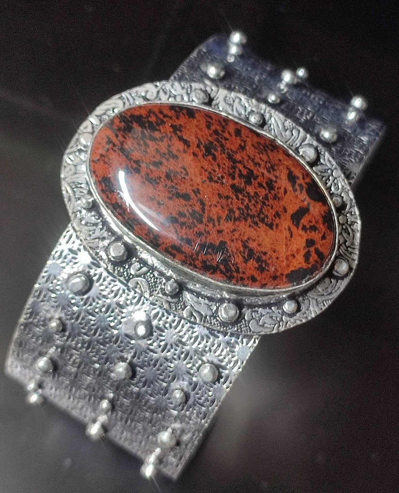 Βραχιόλι από ασήμι 925, όμορφο, χειροποίητο, πρώτης ποιότητας μαόνι και obsidian, χωρίς ελάχιστη - Βραχιόλι #3.2