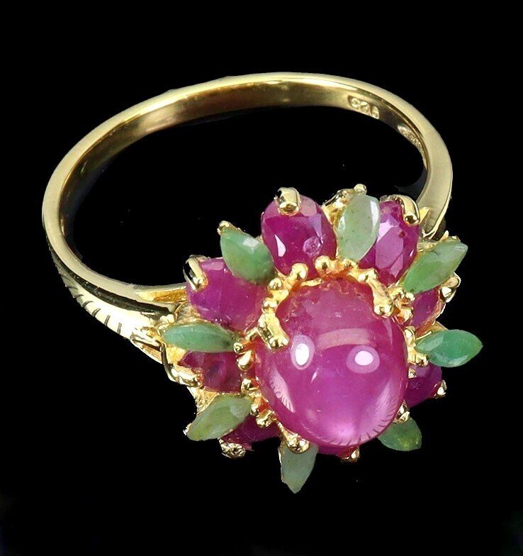 Senza prezzo di riserva - Anello Rame placcato oro giallo su argento 925 Rubino - Emerald #2.1