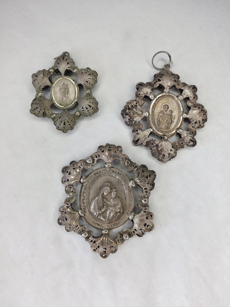 Antiek Reliekhouder (3) - Zilver - 1930-1940 - Medaglini Votivi #1.0