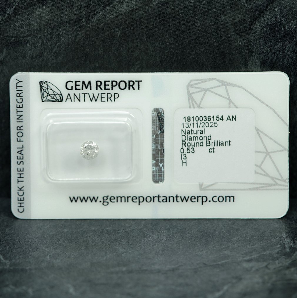没有保留价 - 1 pcs 钻石  (天然)  - 0.53 ct - 圆形 - H - I3 - 安特卫普宝石报告（GRA） #2.1