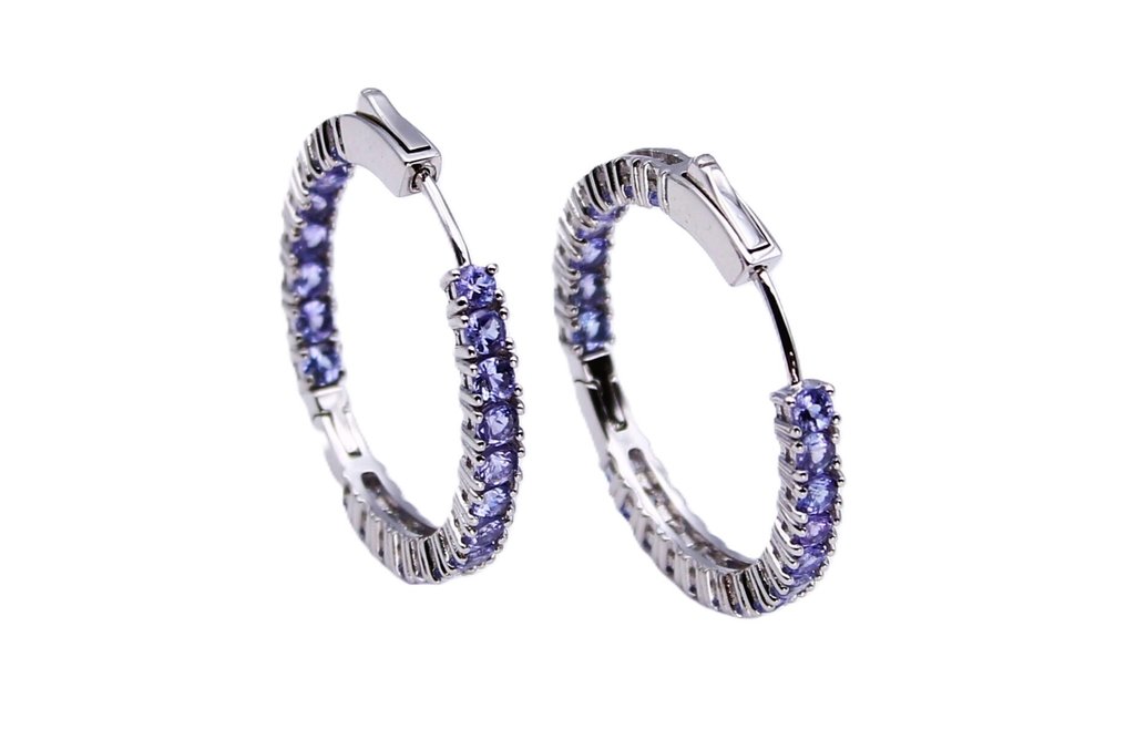 沒有保留價 - 耳環 銀, 925镀金 -  3.74ct. tw. 坦桑石 - 坦桑石 - （已测试） #1.0