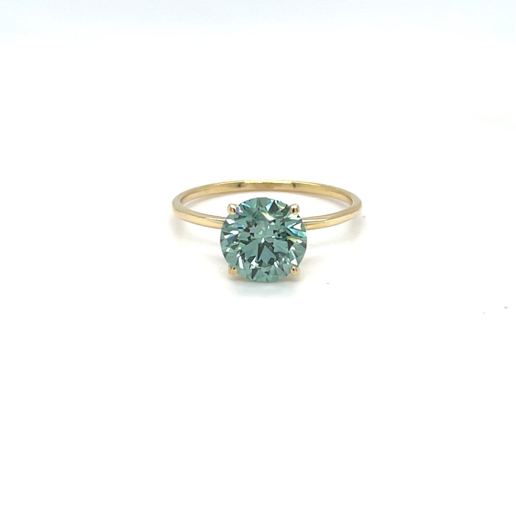 Zonder minimumprijs - Ring - 14 karaat Geel goud - 2.19ct. tw. Groen Diamant (Fancy gekleurde, lab-grown diamant) #1.0