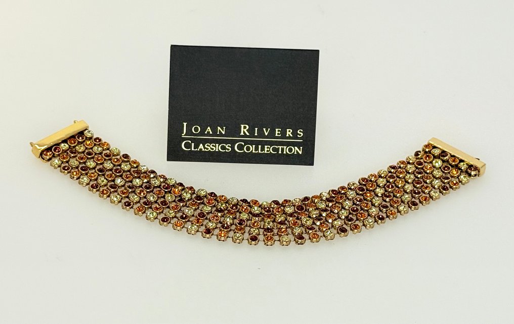 Joan Rivers - 复古经典系列六排黄玉和焦糖色施华洛世奇水晶，金色调。 - 手镯 #4.3