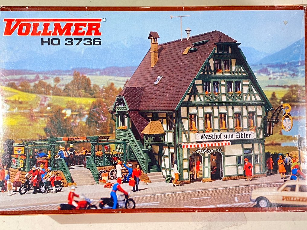 Vollmer H0轨 - 3736, 3730 - 模型火车拼搭套件 (2) - 酒店配有露台和内部空间，靠近几乎全新的大型木结构农场。 #1.0