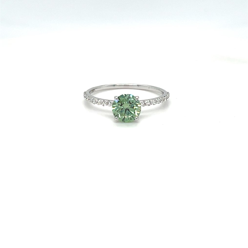 Zonder minimumprijs - Ring - 14 karaat Witgoud - 1.22ct. tw. Groen Diamant (Fancy gekleurde, lab-grown diamant) - Diamant #1.0