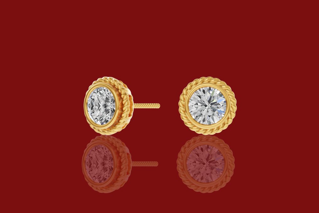 耳環 - 14 克拉 黃金 -  2.05ct. tw. 鉆石 (實驗室培育) #4.3