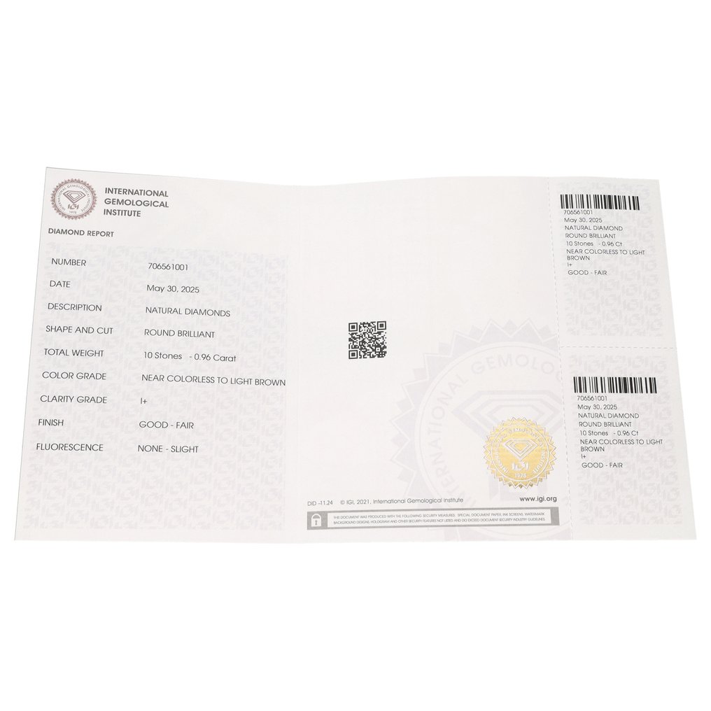 沒有保留價 - 10 pcs 鑽石  (天然)  - 0.96 ct - 圓形 - I1 - 國際寶石學院（International Gemological Institute (IGI)） #3.2