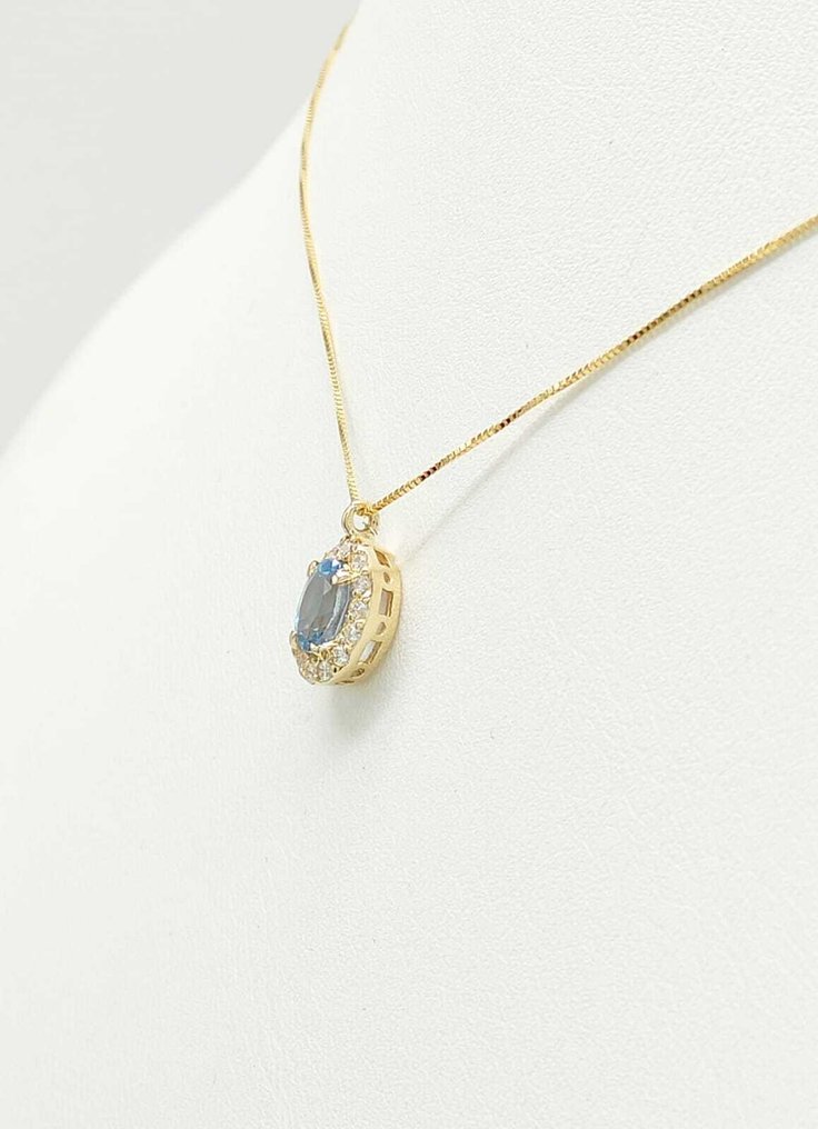 Sans prix de réserve - Collier - 14 carats Or jaune Aigue-marine - Diamant #1.0