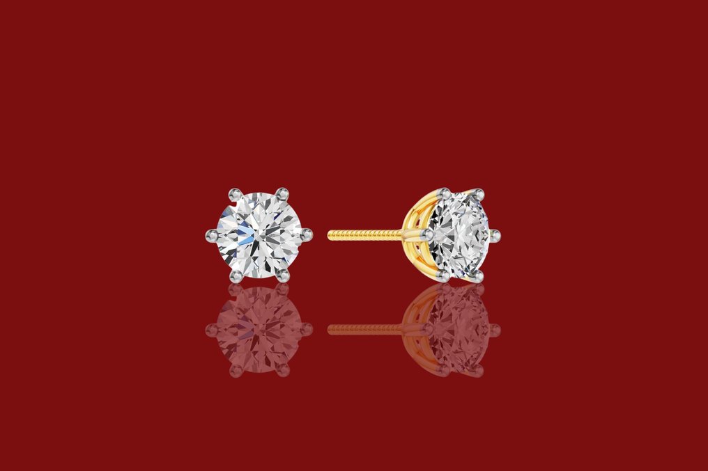 耳環 - 14 克拉 黃金 -  2.50ct. tw. 鉆石 (實驗室培育) #1.0