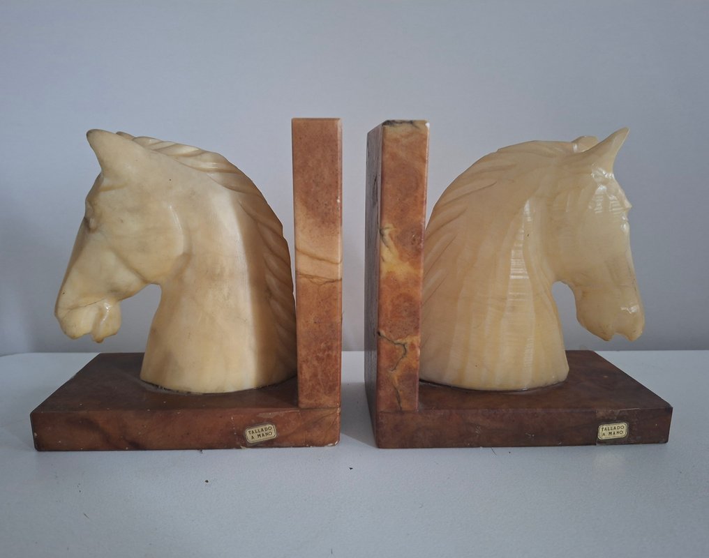 Sujetalibros  - Caballos de alabastro tallados a mano - Alabastro & Mármol - 书挡 (2) - 大理石, 雪花石膏 #1.0