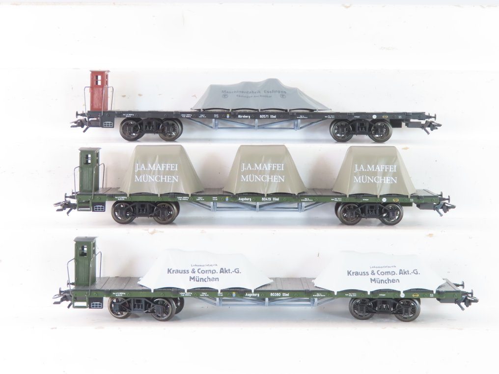 Märklin H0 - 46283 - Modeltrein goederenwagonset (1) - Wagonset "Lokomotivfabriken" met 3 rongenwagons - K.Bay.Sts.B #1.0