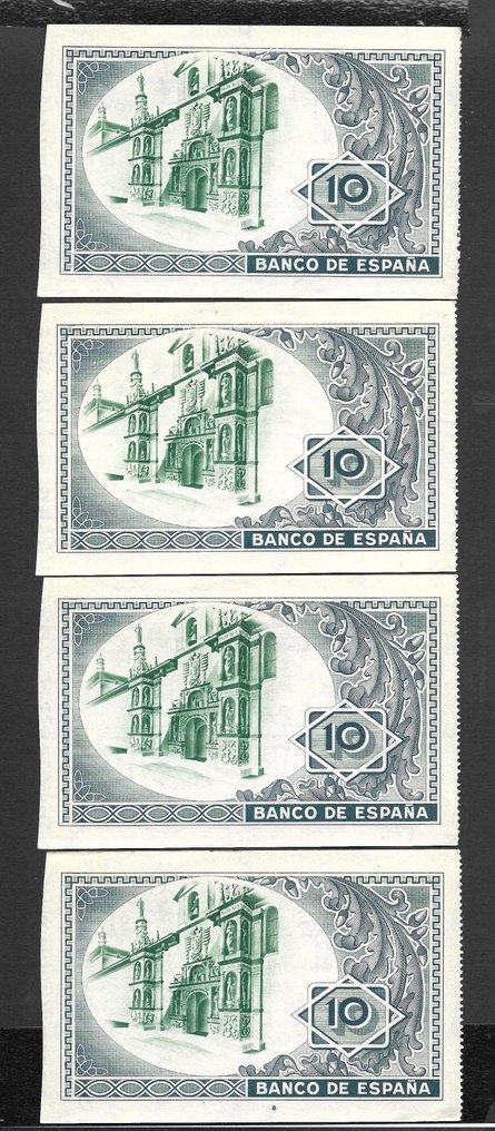 Espanha. - 4 x 10 Pesetas - 1937 - Consecutive - Pick S562 (Sem preço de reserva) #1.0