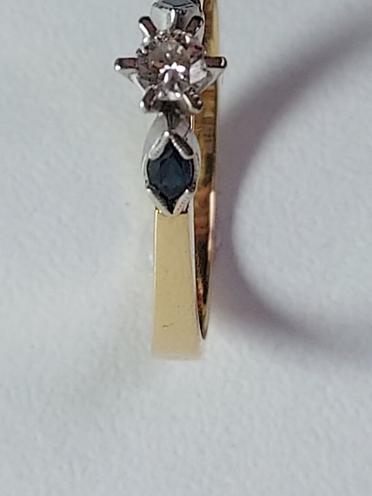 鸡尾酒戒指 - 18K包金 黄金, 白金 - 0.27ct. tw. 钻石 (天然) - 蓝宝石 #4.3