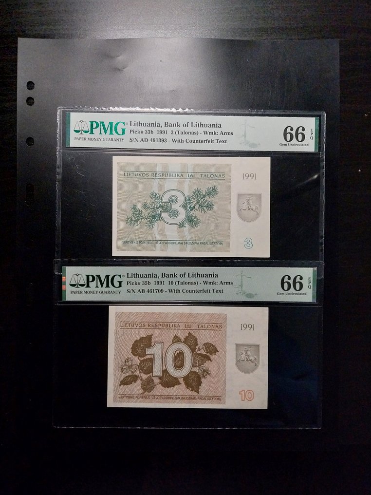 Lithuania. - 3 and 10 Talonas - 1991 - Pick 33b, 35b  (No reserve price) #1.0