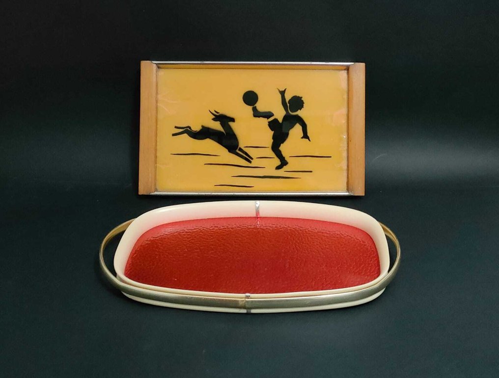 托盤 - 木, 玻璃, 金屬, 塑料 - 50年代装饰托盘一对 #1.0