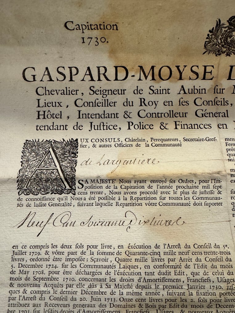 Document - Gaspard-Moyse de Fontanieu - Capitation de l’année 1730 - 1729 #1.0