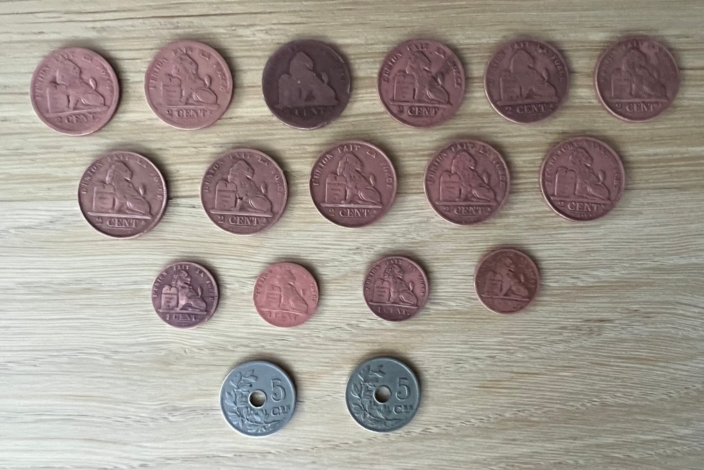 Βέλγιο. Lot van 17 Belgische koperen munten (χωρίς τιμή ασφαλείας) #1.0