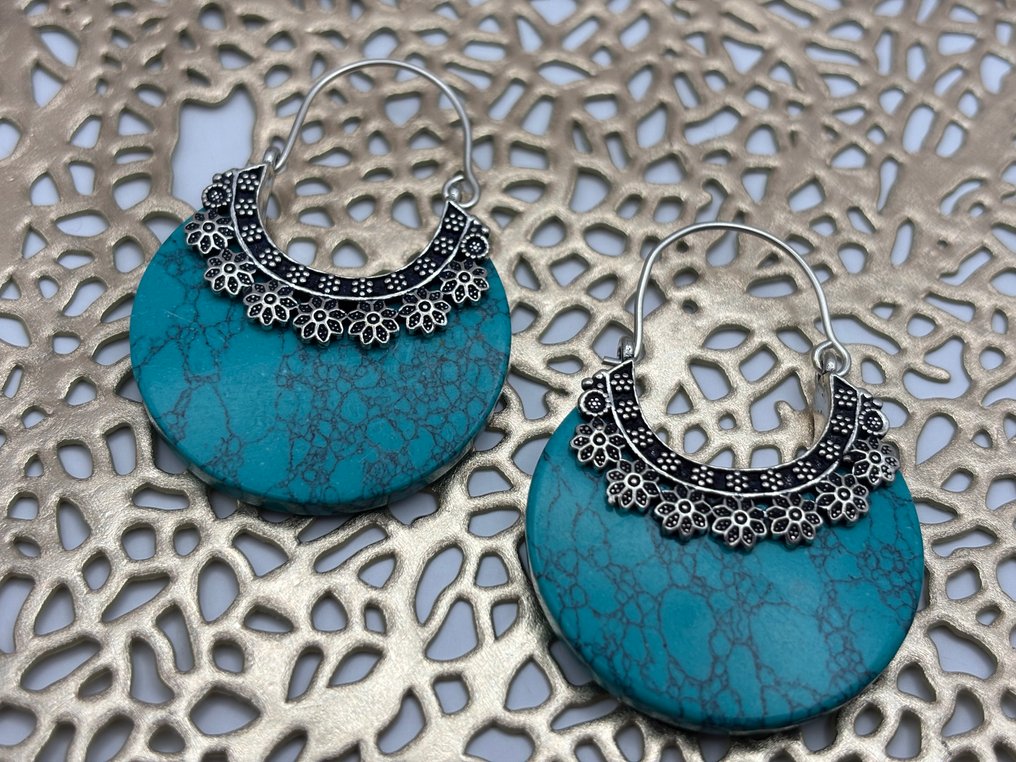 Ασημί επιχρυσωμένα σκουλαρίκια με τιρκουάζ και κρεμαστά. Χωρίς ελάχιστη τιμή!! - Σκουλαρίκια - Χωρίς ελάχιστη τιμή! #3.2