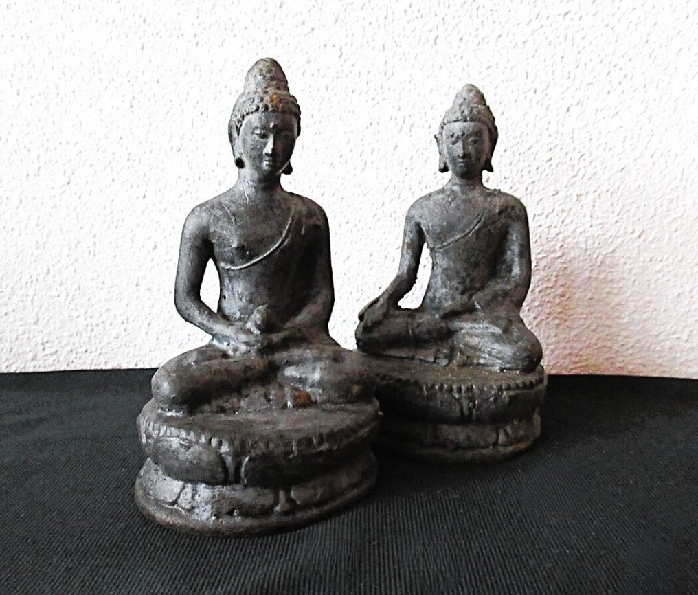 Άγαλμα, 2x Bronze Boeddha's - Bhumisparsha + Samadhi Mudra - 12.5 cm - Μπρούντζος #2.1