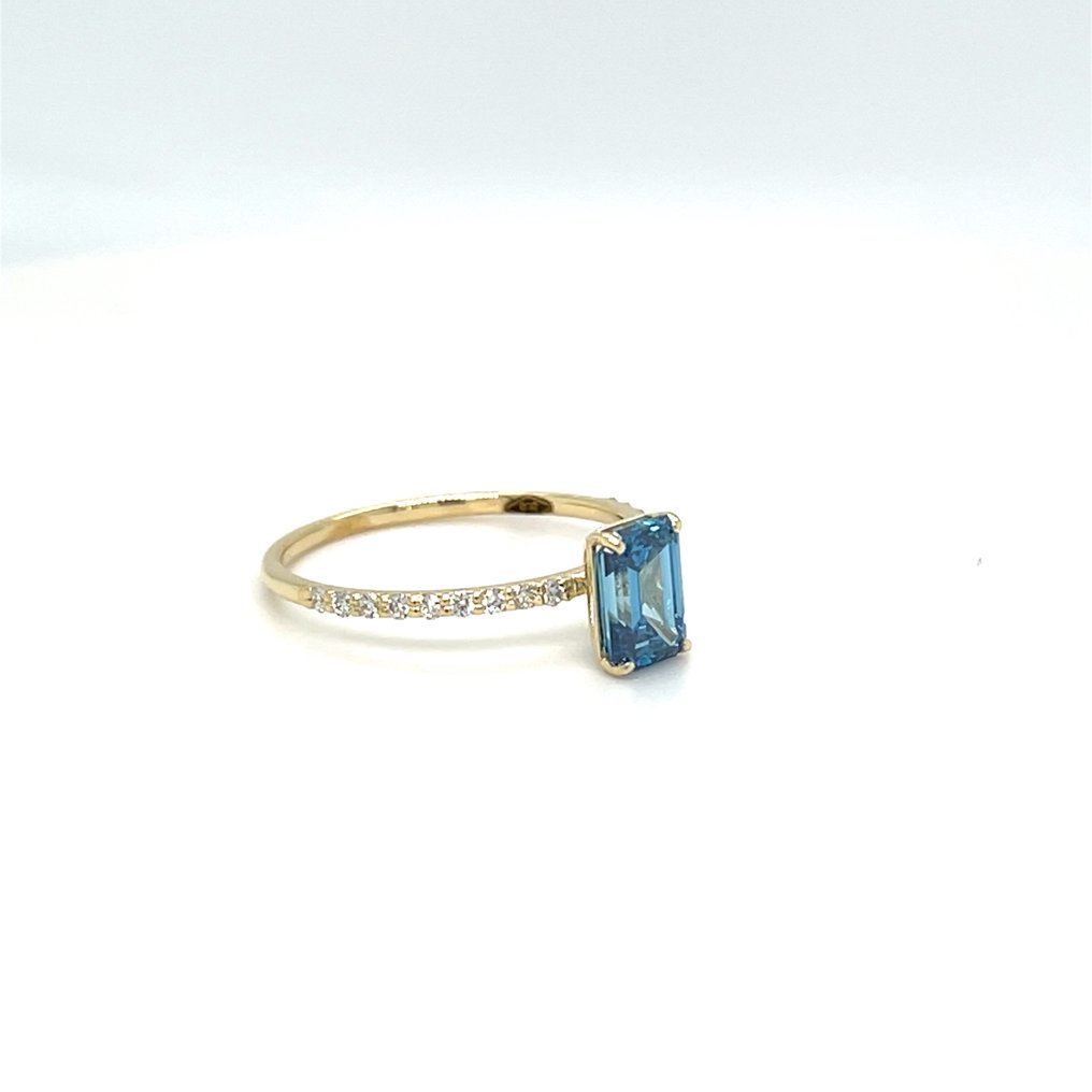 Zonder minimumprijs - Ring - 14 karaat Geel goud - 1.32ct. tw. Blauw Diamant (Fancy gekleurde, lab-grown diamant) #2.1
