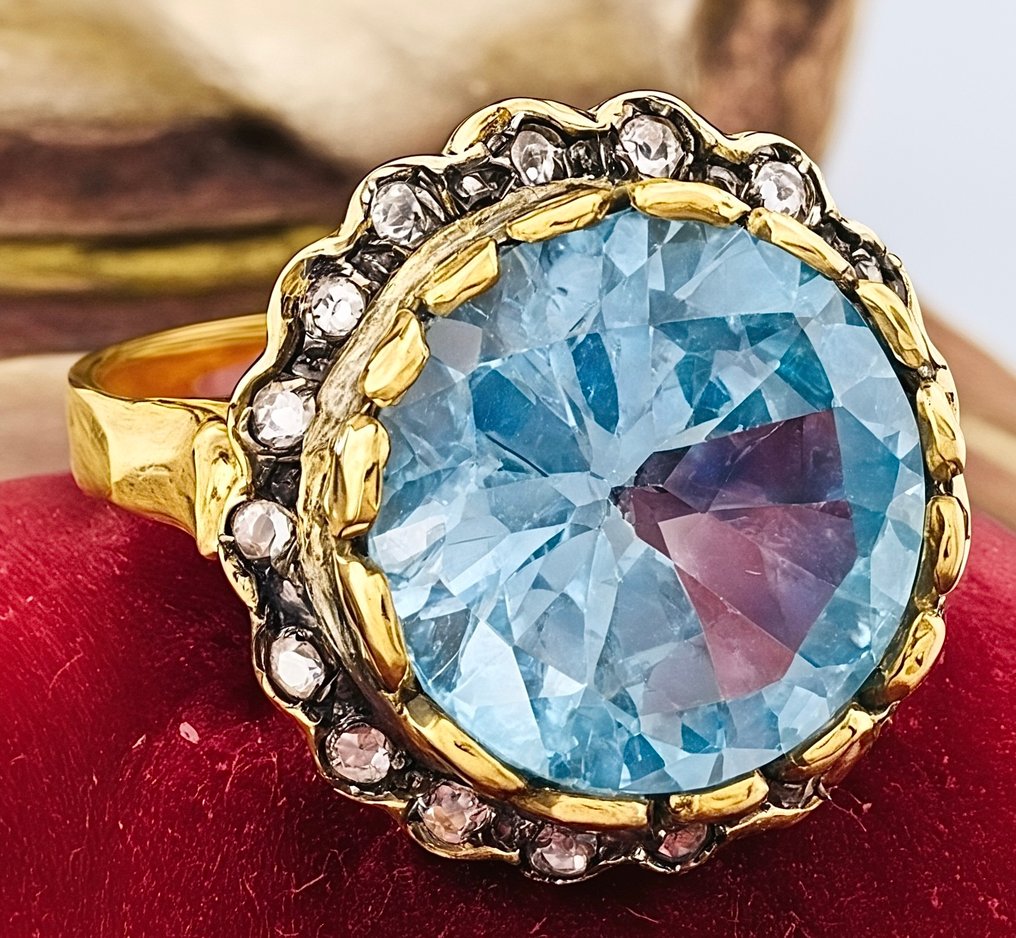 没有保留价 - 戒指 - 9 kt. 黄金, 银 海蓝宝石 - 海蓝宝石 #3.2