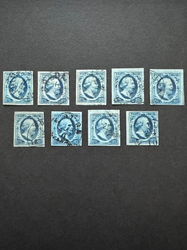 Netherlands 1852 - King William III, selection of positioned stamps Plate III. - NVPH 1i #1.0