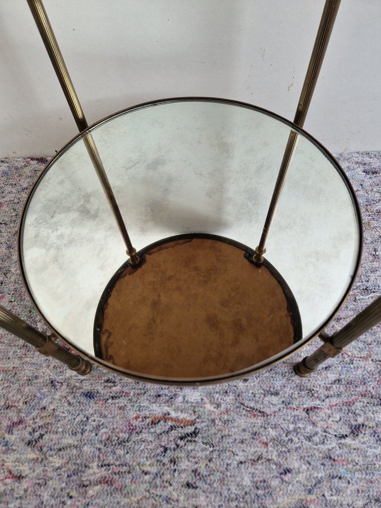 In stijl van Maison Jansen - Hollywood Regency Sidetable - Table d'appoint - Verre, Laiton #1.0