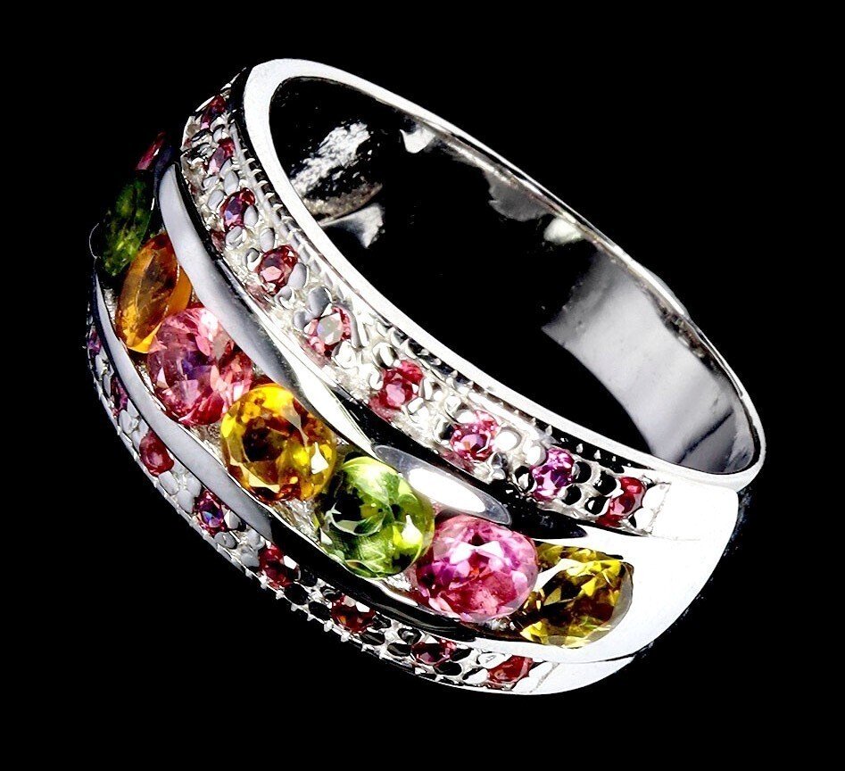 No reserve price - Ring Silver Tourmaline - Garnet #3.2