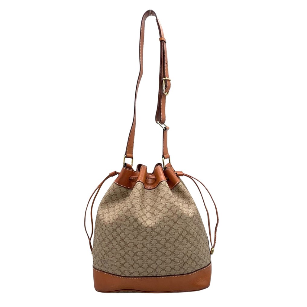 Céline - Macadam Pattern Drawstring Shoulder Bag Vintage PVC Leather Bucket Bag Gold Hardware - Schultertasche #2.1