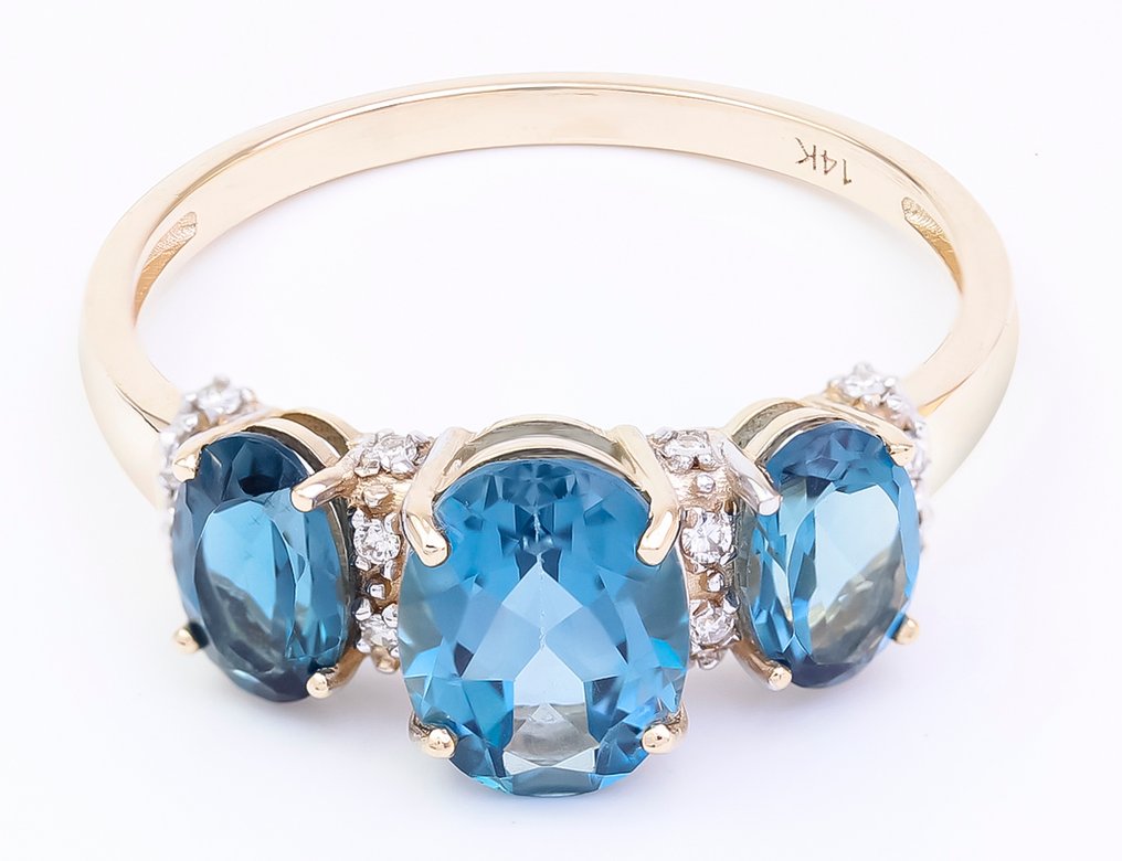 Sans prix de réserve - Bague - 14 carats Or jaune Topaze - Diamant - US-7 #1.0