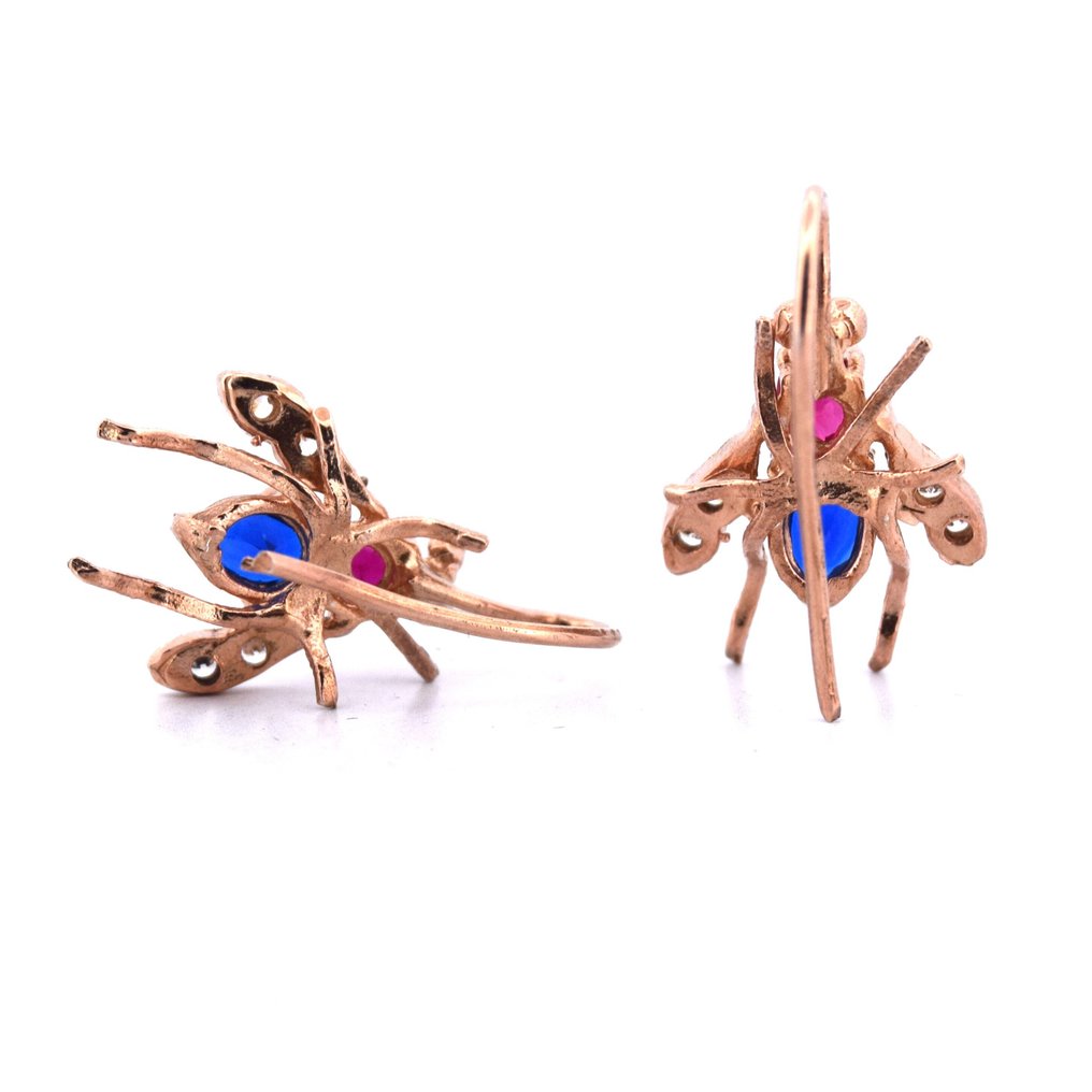 没有保留价 - 耳环 - 9 kt. 玫瑰金 - 1.90ct. tw. 红宝石 - 钻石 - MOSCA #4.3