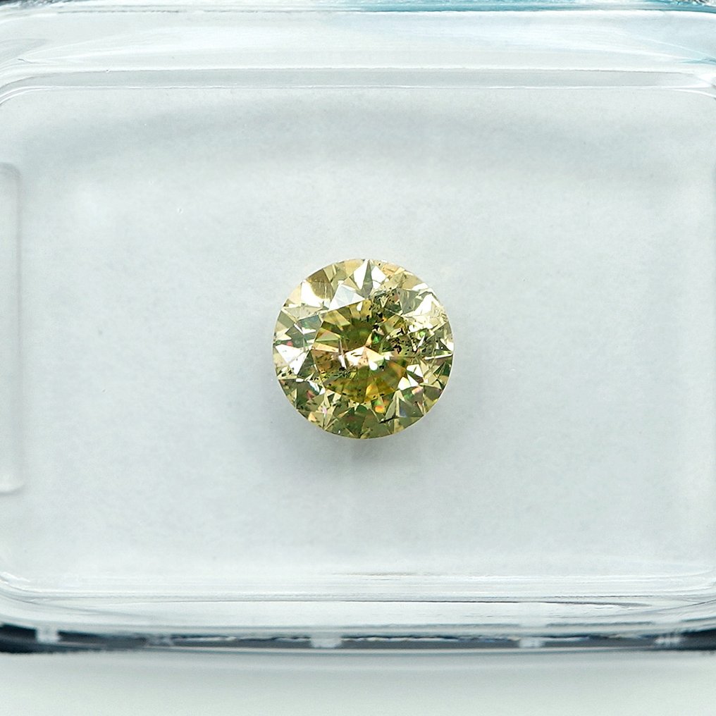 没有保留价 - 1 pcs 钻石  (天然色彩的)  - 0.72 ct - 圆形 - Fancy 稍帶綠色的 黄色 - I2 内含二级 - 国际宝石研究院（IGI） #3.2