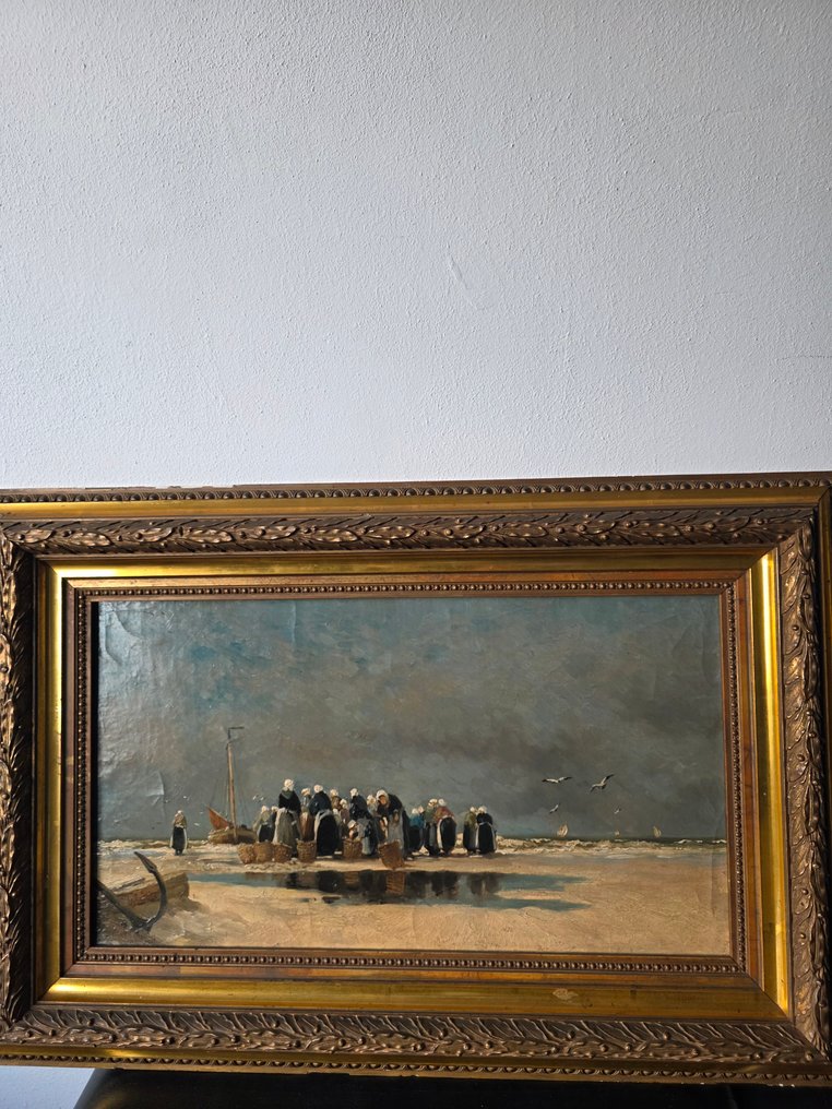 G.L.Kiers (1838-1916) - Scheveningse vissersvrouwen wachten op de vangst #1.0