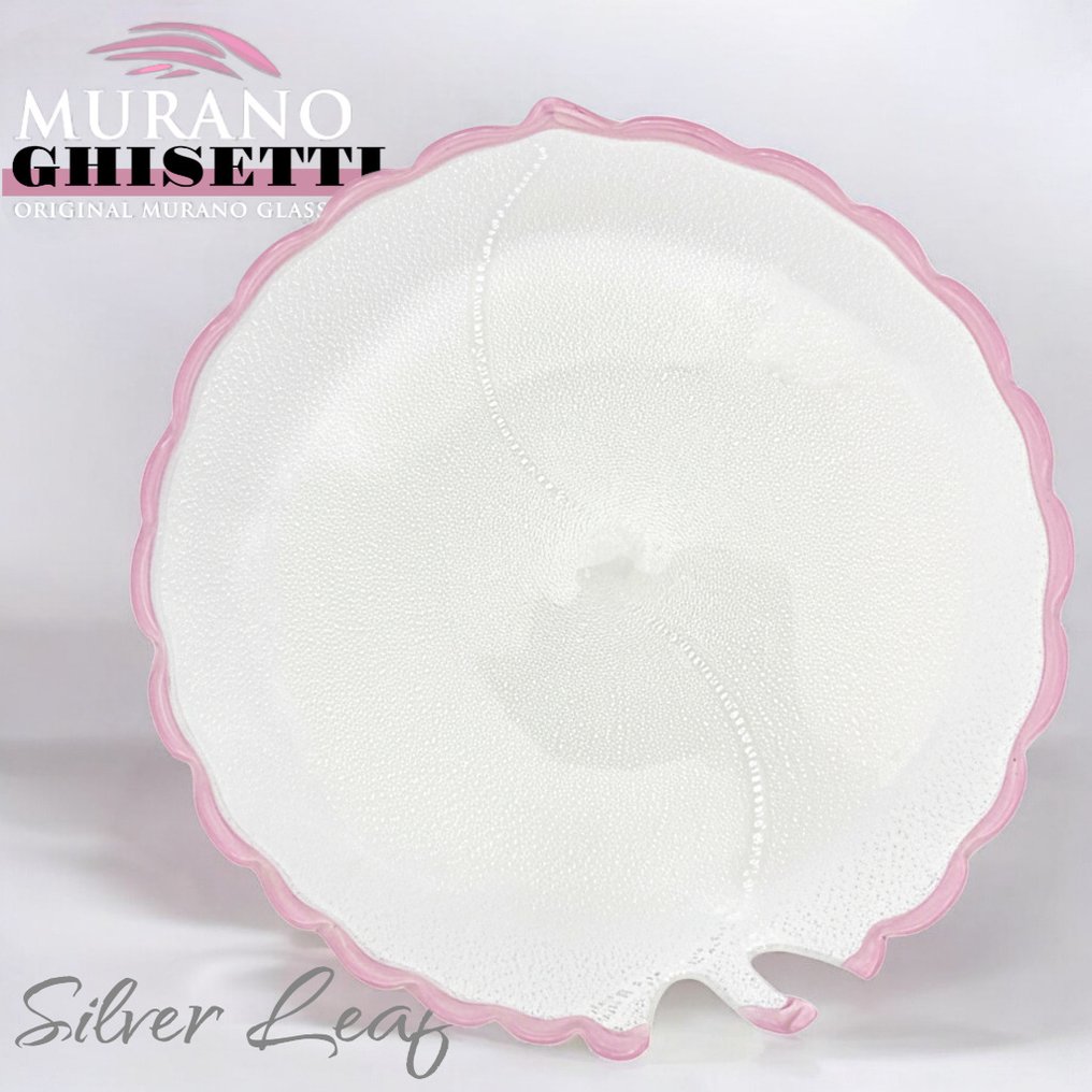 Giampaolo Ghisetti (1944) Murano - Διακοσμητικό - Mod. 'Φύλλο'  - Χειροποίητο τυπωμένο γυαλί με ασημένιο φύλλο. - 1970s #1.0