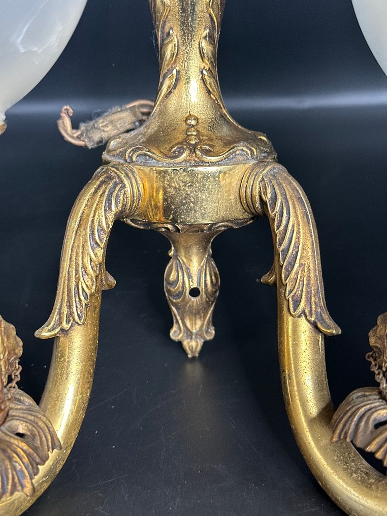 Væglampe - Applique murale Napoléon III i forgyldt bronze – 2 lys, gravérede glas tulipaner – 1800-tallet - Forgyldt messing, mat glas graveret #4.3