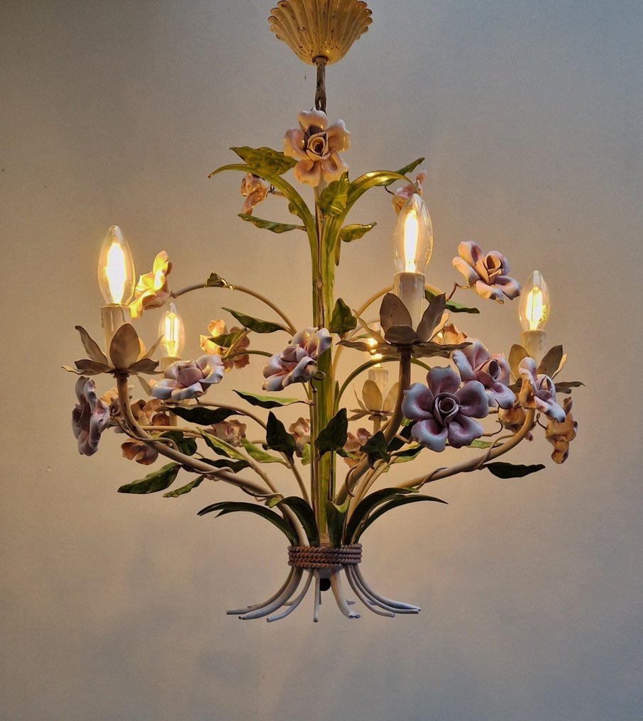 Bloemen & Bladeren Tôle Chandelier - 枝形吊燈 - 金屬, 瓷器 - 许多彩色的花 #2.1