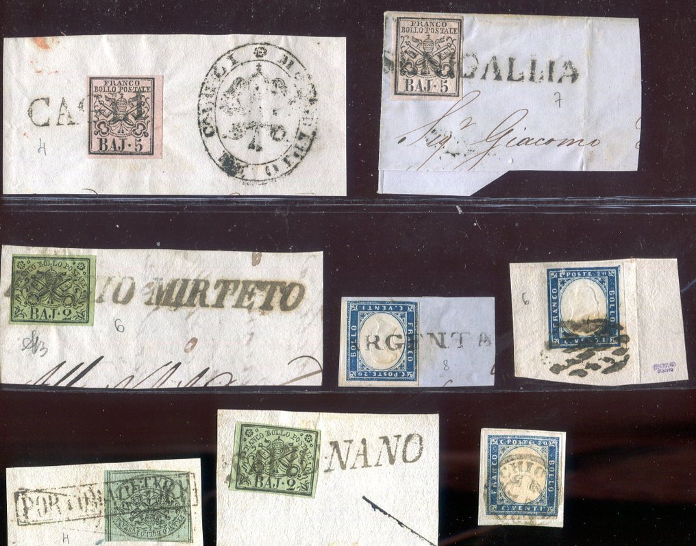 Italian Ancient States - Papal State 1852/1861 - Selection of papal bulls on 1st emission and 4th of Sardinia. - Sassone  vari #2.1