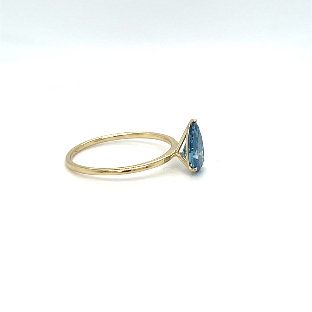 Zonder minimumprijs - Ring - 14 karaat Geel goud - 1.00ct. tw. Blauw Diamant (Fancy gekleurde, lab-grown diamant) #3.2