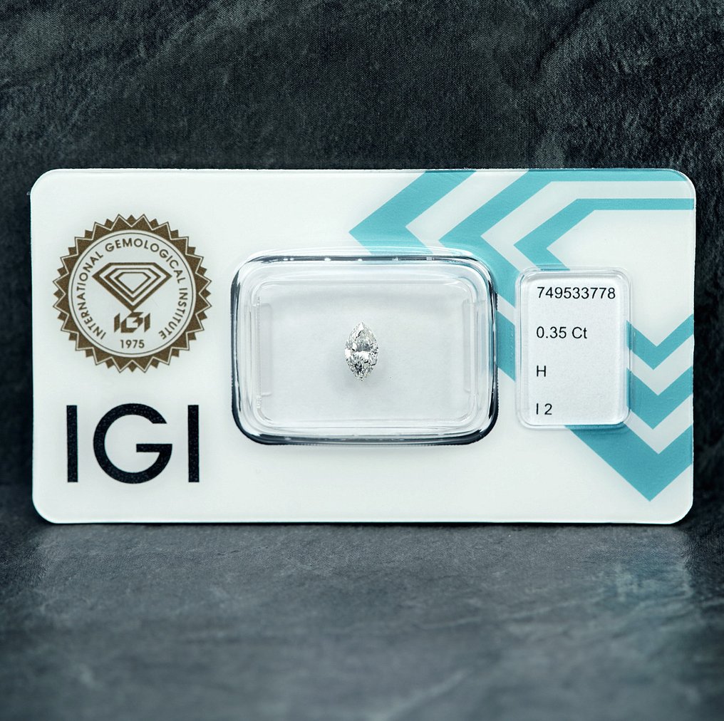 没有保留价 - 1 pcs 钻石  (天然)  - 0.35 ct - 榄尖形 - H - I2 内含二级 - 国际宝石研究院（IGI） #1.0