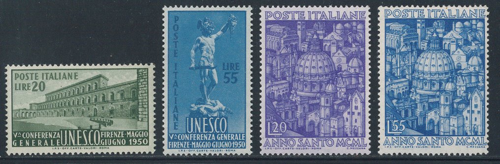 義大利共和國  - 联合国教科文组织和圣年，完整系列编号618/621，新鲜且切割清晰。 #1.0