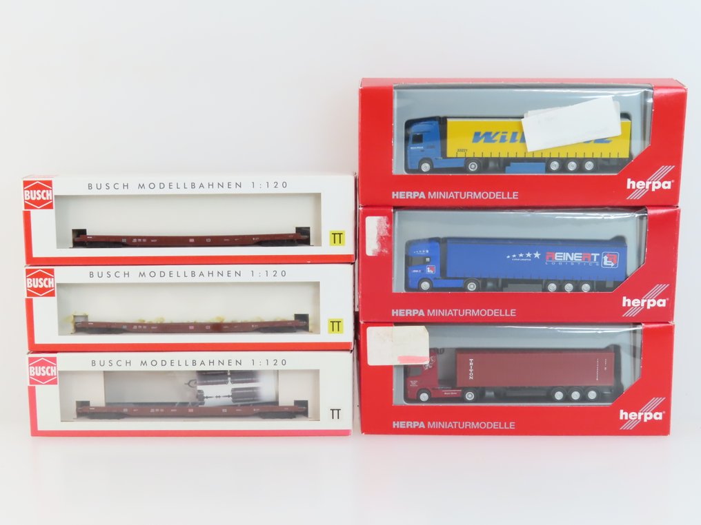 Busch, Herpa TT - 31204/31205/31206 - 模型貨運火車 (6) - 3辆4轴‘滚动陆路’车与货车和拖车 - DB #1.0