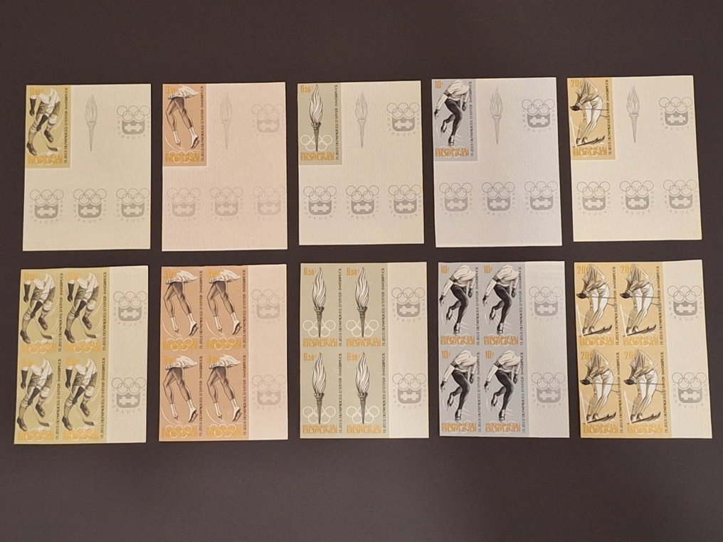 Burundi 1964 - No. 75/79 Ongetande Series Olympic Winter Games Innsbruck, single and in blocks of 4 with labels #1.0