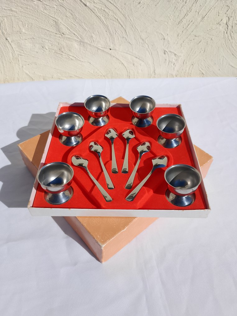 Guy Degrenne - 鸡蛋杯 (12) - 钢 - 鸡蛋杯套装带勺子 #1.0
