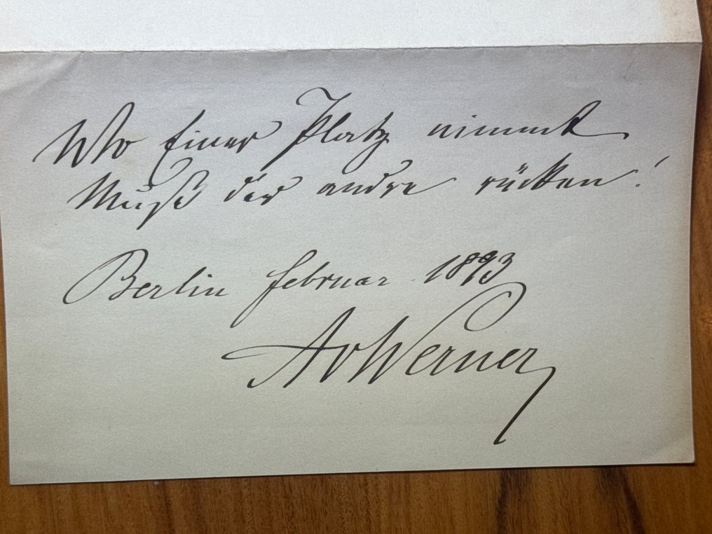 Anton von Werner (1843-1915) deutscher Maler (u.a. Kaiserproklamation!) - Eigenhändiges Albumblatt mit Spruch - 1893 #1.0